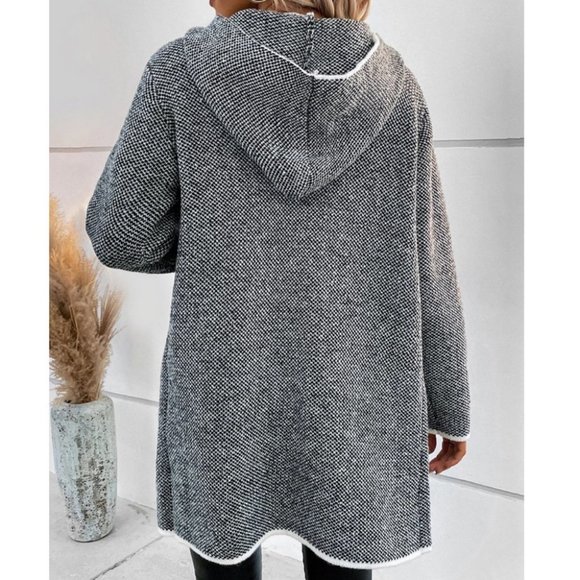 Pocketed Hooded Black Binding detailed knit sweater Cardigan - Picture 3 of 7